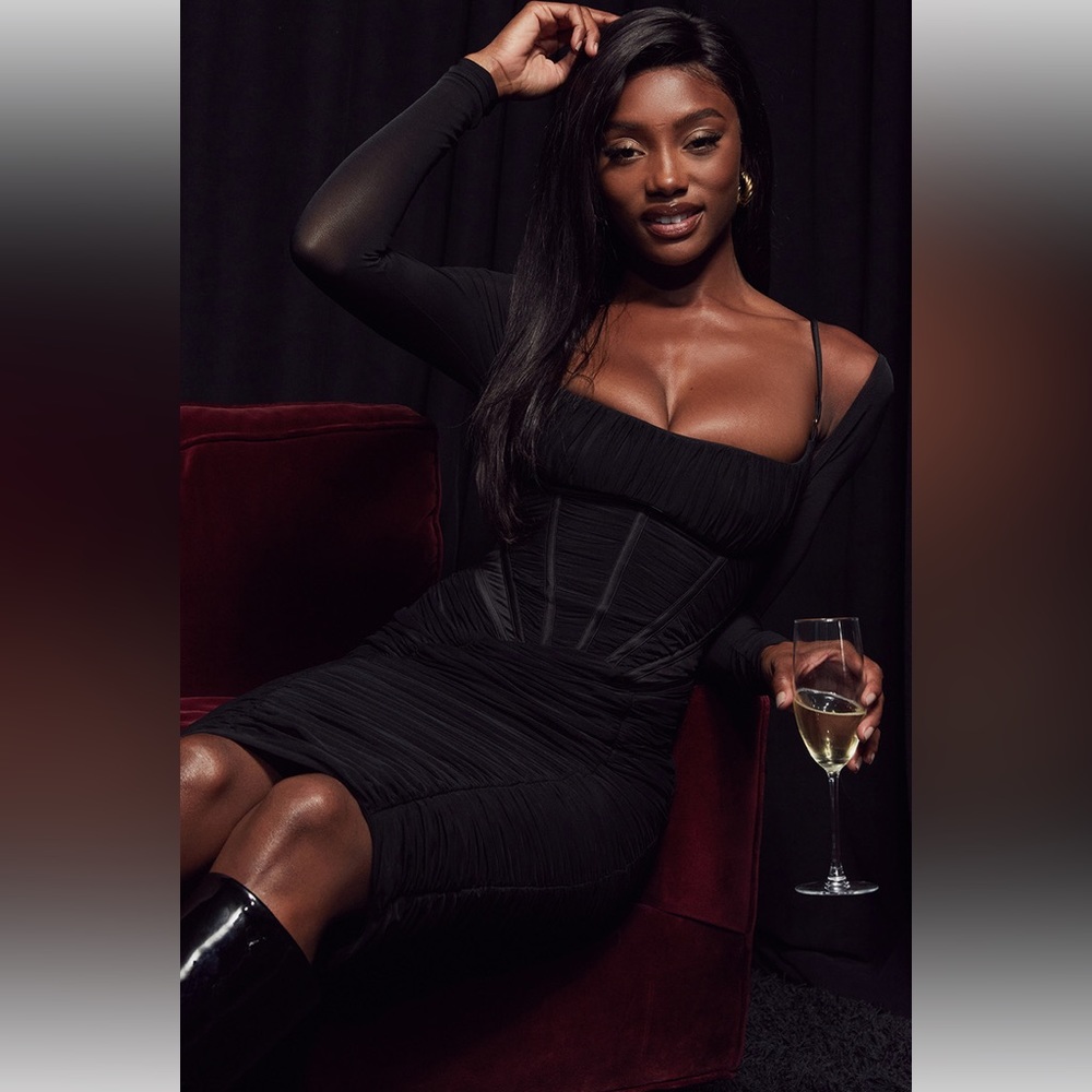 House of CB Black Ruched Bodycon Dress